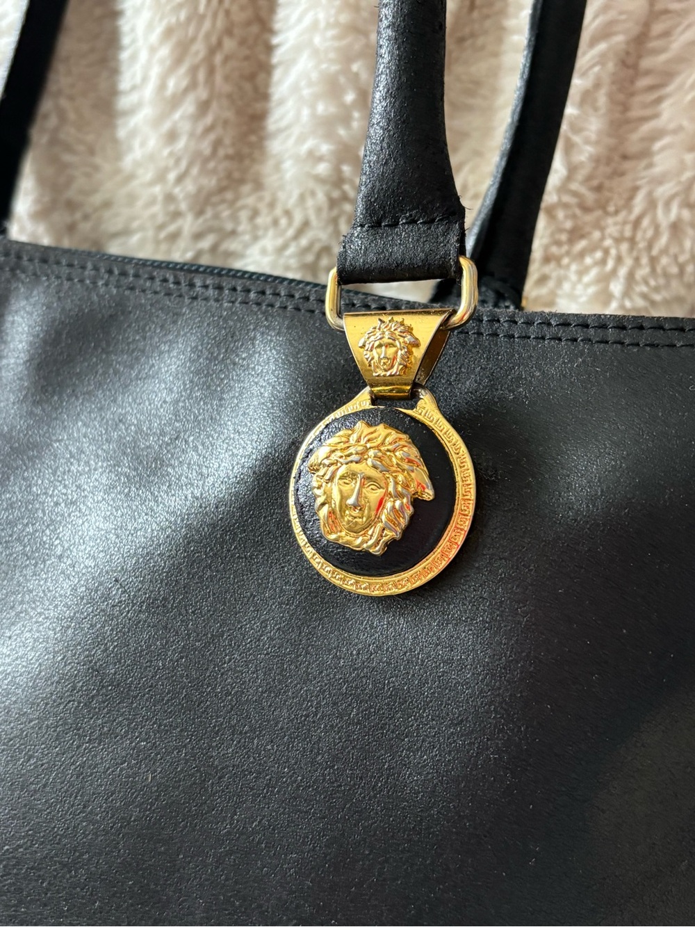 Gianni Versace VTG Black Leather Shoulder Bag w/Medusa Accents, *READ BELOW!* - Picture 5 of 14